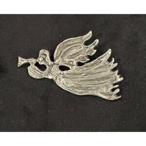Mid-Century Silver Angel Brooch Pin — Figure with Trumpet, 1.5″ × 2.5″ CP115